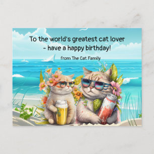 Cartão Postal Gato está bebendo na praia de aniversário 