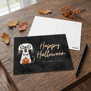 Cartão Postal Gato Fantasma Fofo Feliz Halloween Saudações Famil