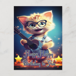 Cartão Postal Gato Feliz de Aniversário Bonito