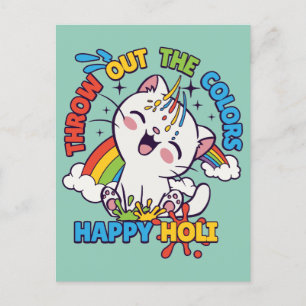 Cartão Postal Gato Feliz Holi