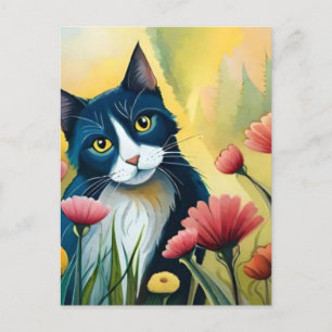 Cartão Postal Gato FLoral