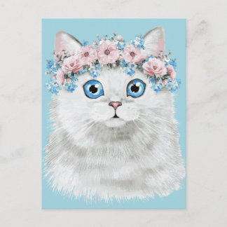 Cartão Postal Gato Floral Branco Doce