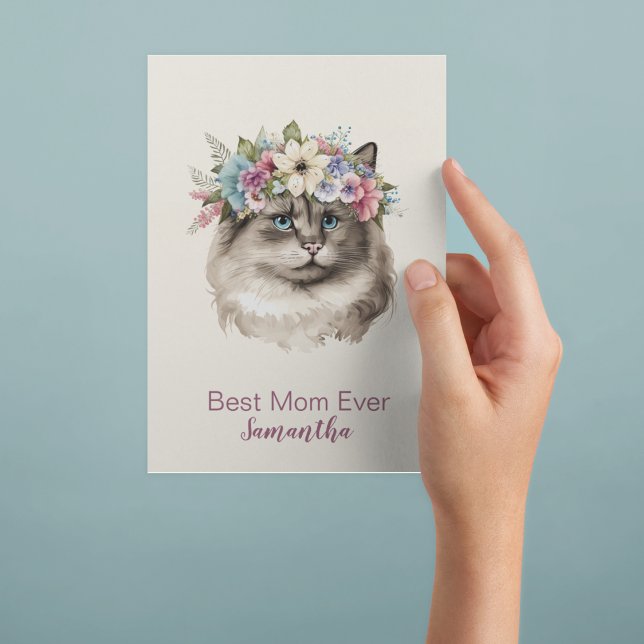 Cartão Postal Gato Floral de Aquarela de Melhor Mãe Nunca (Criador carregado)