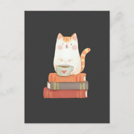 Cartão Postal Gato Fofo & Caneca de Café Para Amantes de Livros