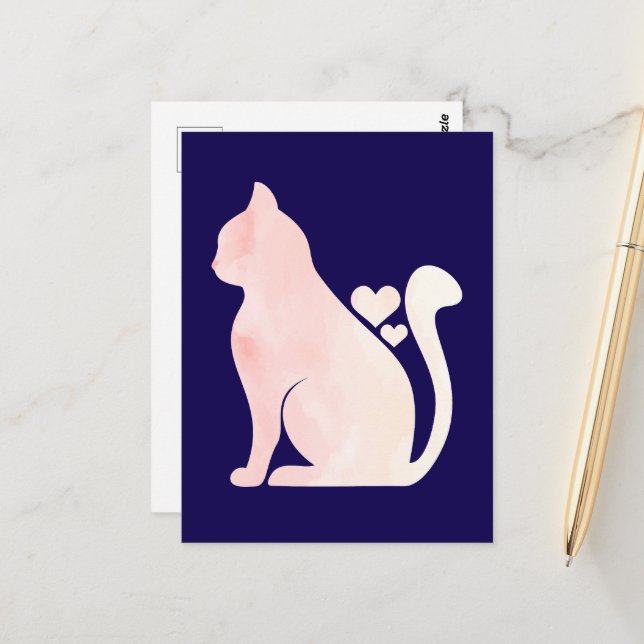 Cartão Postal Gato Fofo com Corações (Frente/Verso In Situ)