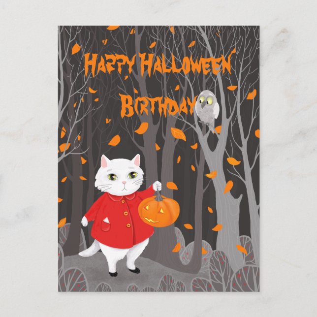 Cartão Postal Gato Fofo de Halloween & Abóbora Jack-o’-lantern (Frente)
