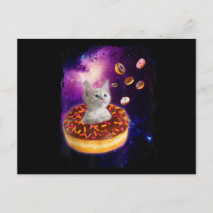 Cartão Postal Gato Fofo Dentro do Donut no Espaço Amantes de Gat