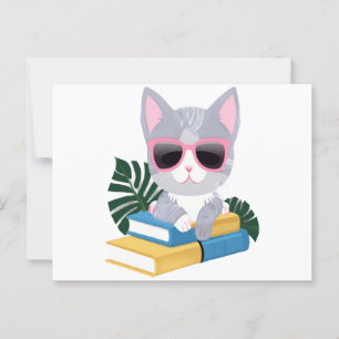 Cartão Postal Gato Fofo e Estudioso com Óculos Rosa – Inteligent