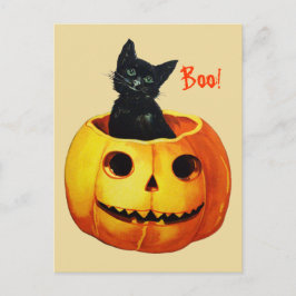 Cartão Postal Gato Fofo em Postcard Vintage de Halloween de Abób