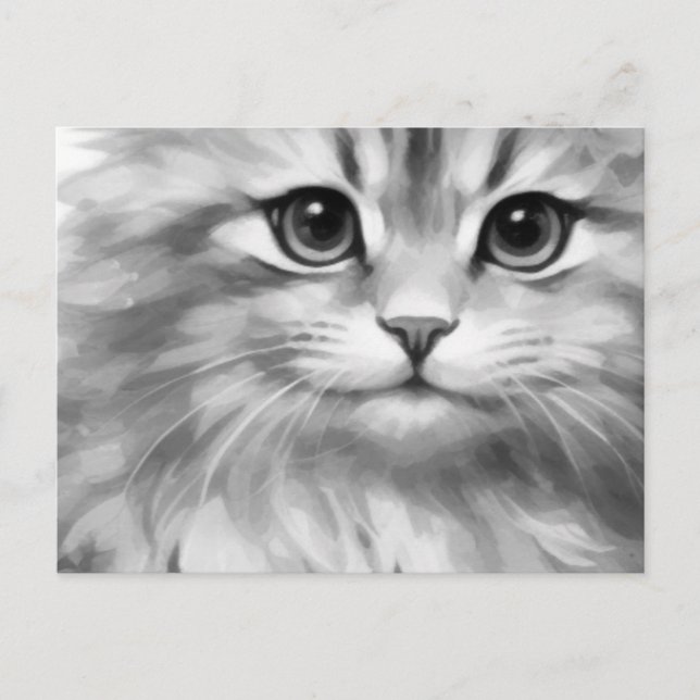 Cartão Postal Gato fofo em tons de cinza (Frente)