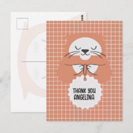Cartão Postal Gato fofo marrom linha de grade personalizada