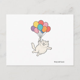 Cartão Postal Gato Fofo Segurando Balões