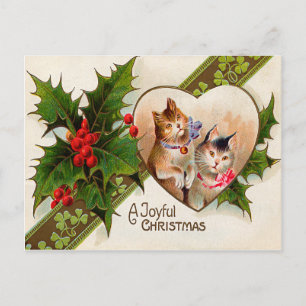Cartão Postal Gato Gatinho Coração Trevo de Quatro Folhas Azevin