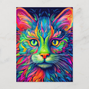 Cartão Postal Gato Gato Majestoso Artístico Colorido