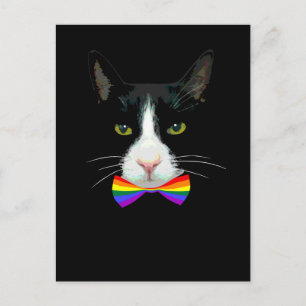 Cartão Postal Gato Gay LGBT com Gravata Borboleta Arco-Íris