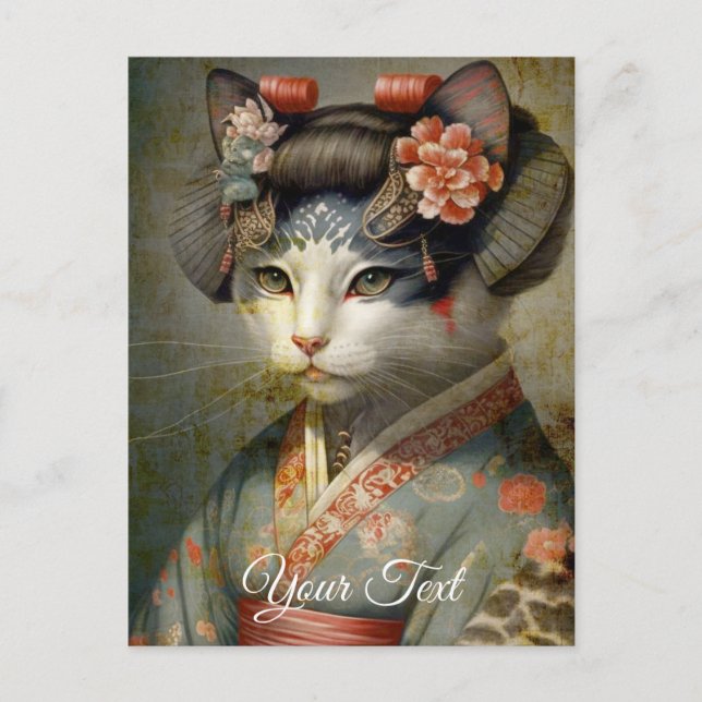 Cartão Postal Gato Geisha. Personalize. (Frente)