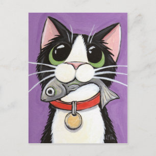 Cartão Postal Gato Gelado Comendo Cartão-Postal De Peixe