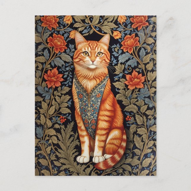 Cartão Postal Gato Gengibre Inspirado em William Morris com Moti (Frente)