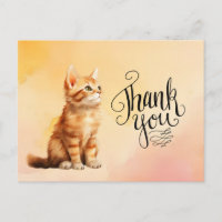 Gato Gengibre Obrigado aquarela