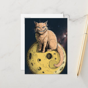Cartão Postal Gato Gengibre Sorri na Lua