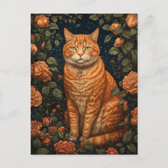 Cartão Postal Gato Gingado entre as flores (Frente)