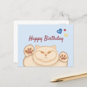 Cartão Postal Gato gordo Feliz Aniversário