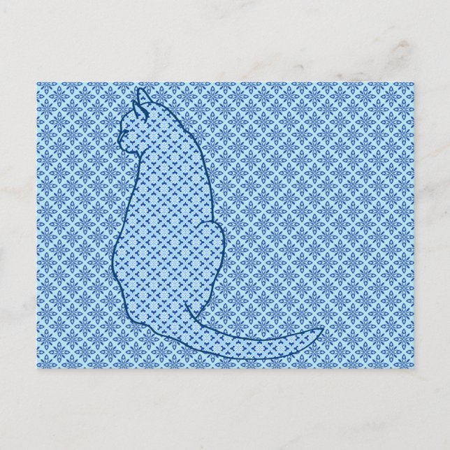 Cartão Postal Gato Japonês - Blue Kimono Impressão (Frente)