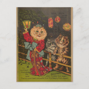 Cartão Postal Gato Japonês Bonito Engraçado Vintage Japão