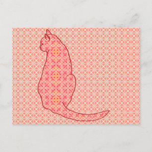 Cartão Postal Gato Japonês - Coral Orange Batik