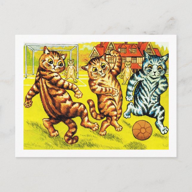 Cartão Postal Gato Jogando Futebol, Louis Wain (Frente)