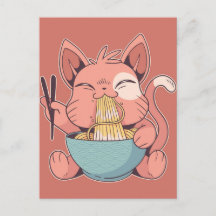 Gato Kawaii Comendo Ramen