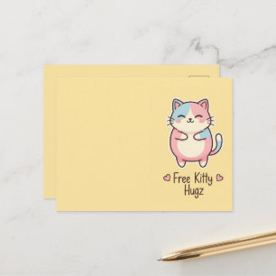 Cartão Postal Gato Kawaii Fofo Presente de Abraço Pup Pastel Grá