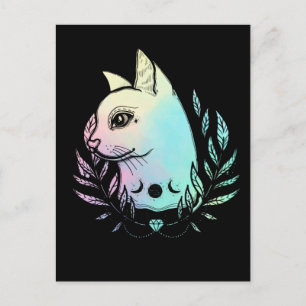 Cartão Postal Gato Kawaii Lua Wicca Pastel Goth Gatinho Crescent