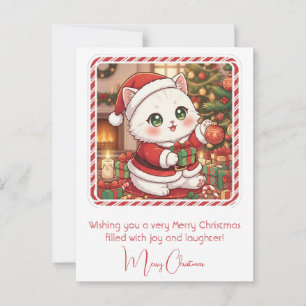 Cartão Postal Gato Kawaii no Natal de Papais noeis