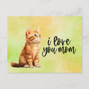 Cartão Postal Gato Laranja Eu amo você Mamãe 