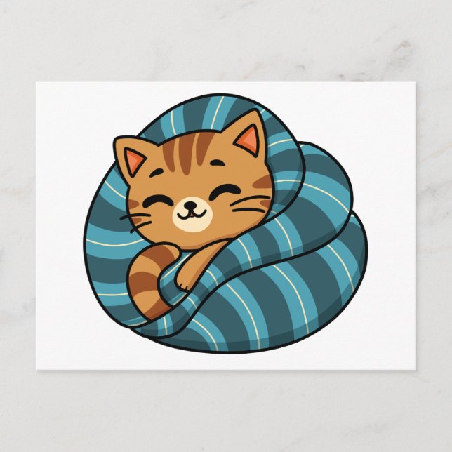 Cartão Postal Gato Laranja Sonolento Debaixo do Cobertor Design  (Frente)