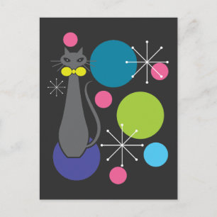 Cartão Postal Gato Legal do Meio século Era Atômica do Estilo Re