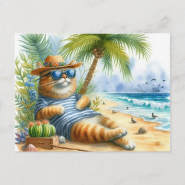 Cartão Postal Gato Legal na Praia Amantes de Gatos