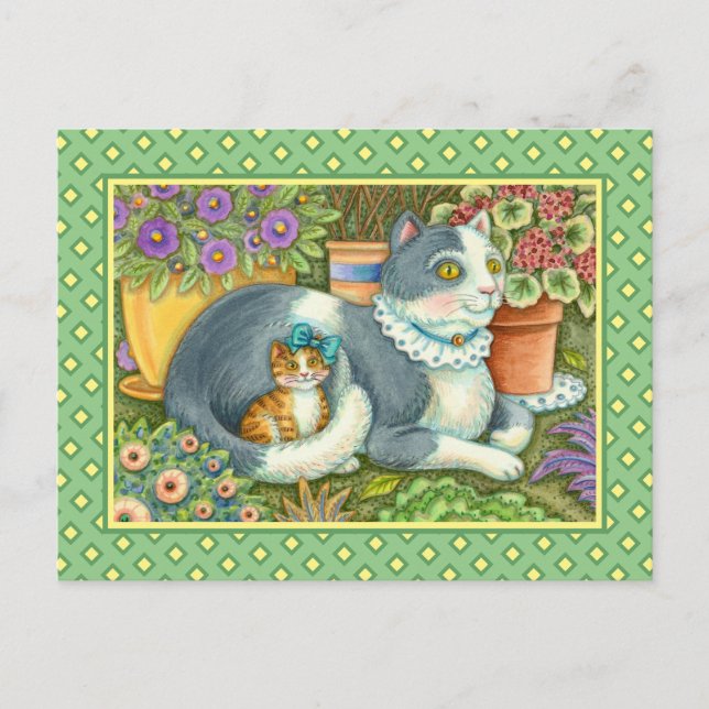 CARTÃO POSTAL GATO-MÃE E COZINHA, FLORES, ARCOS E LAÇA (Frente)