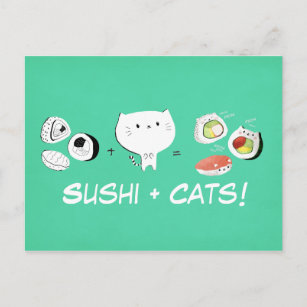 Cartão Postal Gato mais Sushi é igual a Cuteness!
