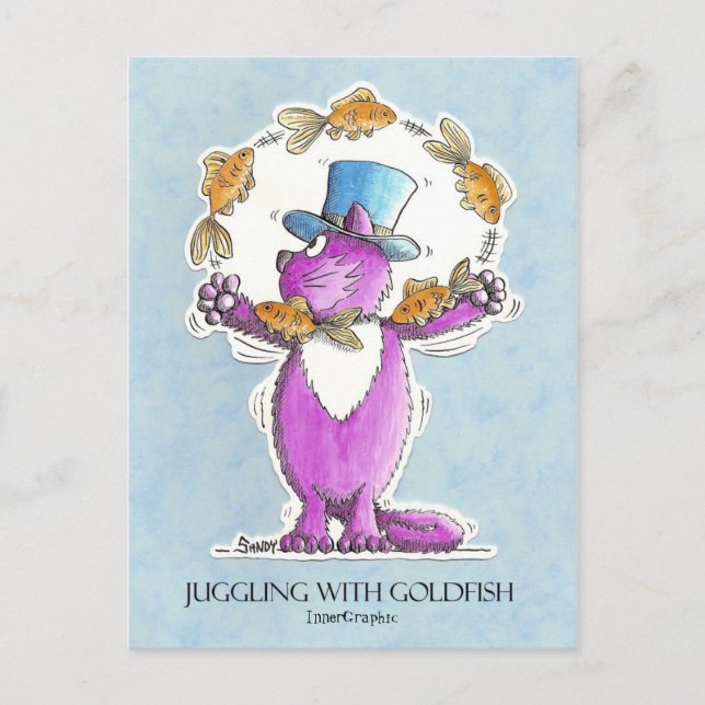 Cartão Postal Gato malabarcado com Goldfish perto do trim 22 2 2 (Frente)