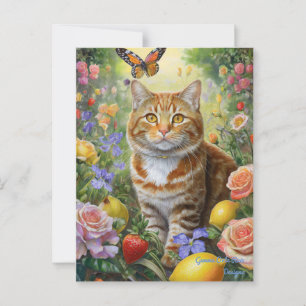 Cartão Postal Gato malhado com flores cartão-postal