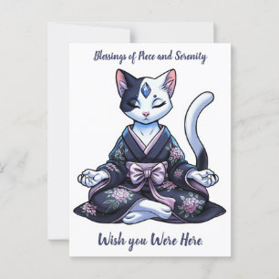 Cartão Postal Gato Meditativo Místico em Kimono Floral