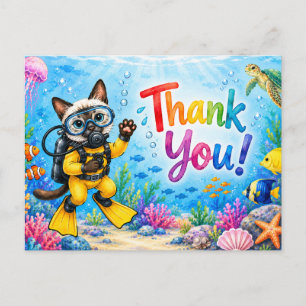 Cartão Postal Gato mergulhador subaquático obrigado