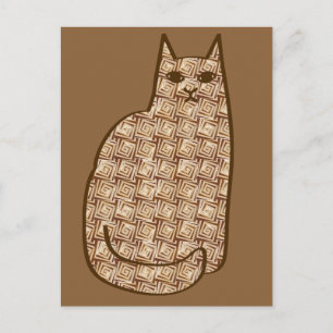Cartão Postal Gato moderno do século médio, bege e castanho clar