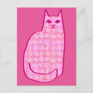 Cartão Postal Gato Moderno do Século médio, Fúchsia e Rosas c