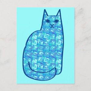 Cartão Postal Gato Moderno do Século médio, Turquesa e Marinho