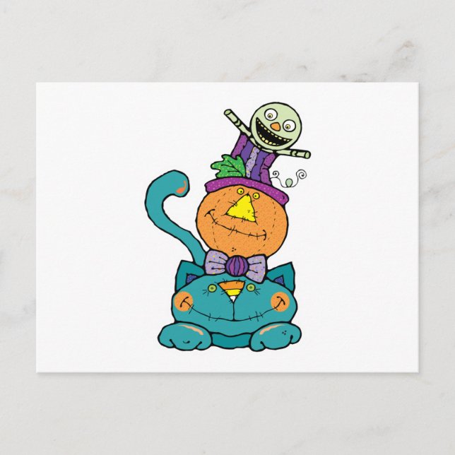 Cartão Postal Gato monstro de abóbora (Frente)