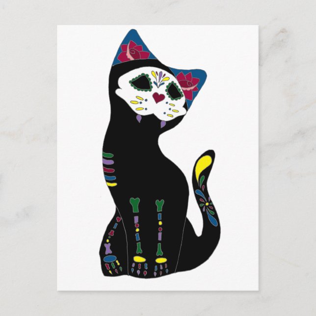 Cartão Postal Gato Muerto do Dia De Los Muertos Cat (Frente)