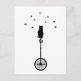 Cartão Postal gato na bicicleta vintage com pássaros